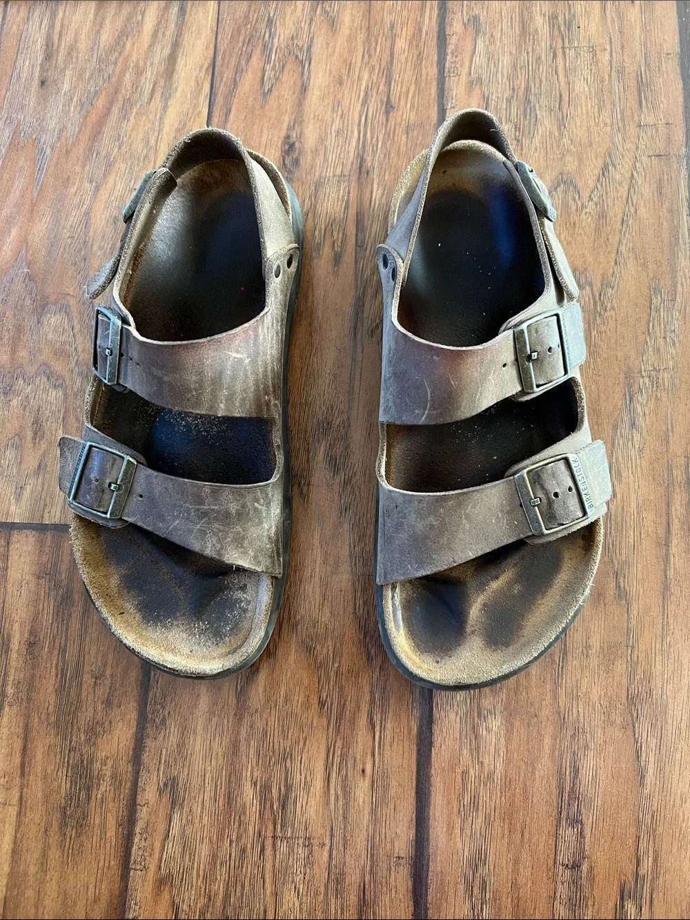 Mens Brown Double-Buckle Birkenstock Sandals